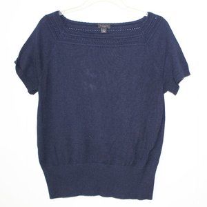 Ann Taylor Short Sleeve Knit Top Navy Blue Size L